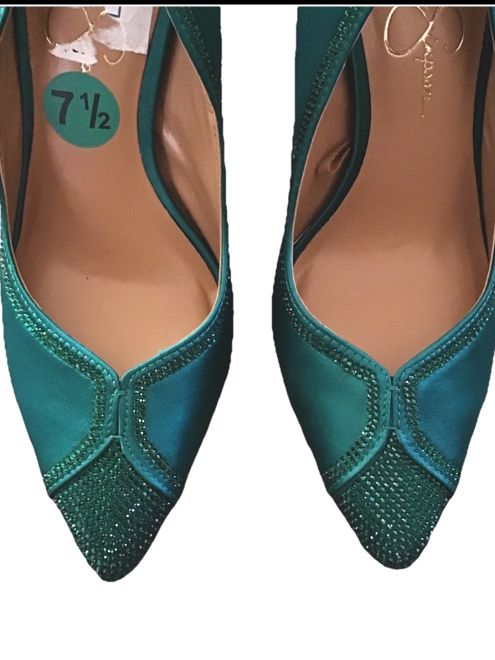 NEW Jessica Simpson Emerald Green Satin Rhinestone Stilettos (7,5) - Picture 3 of 6